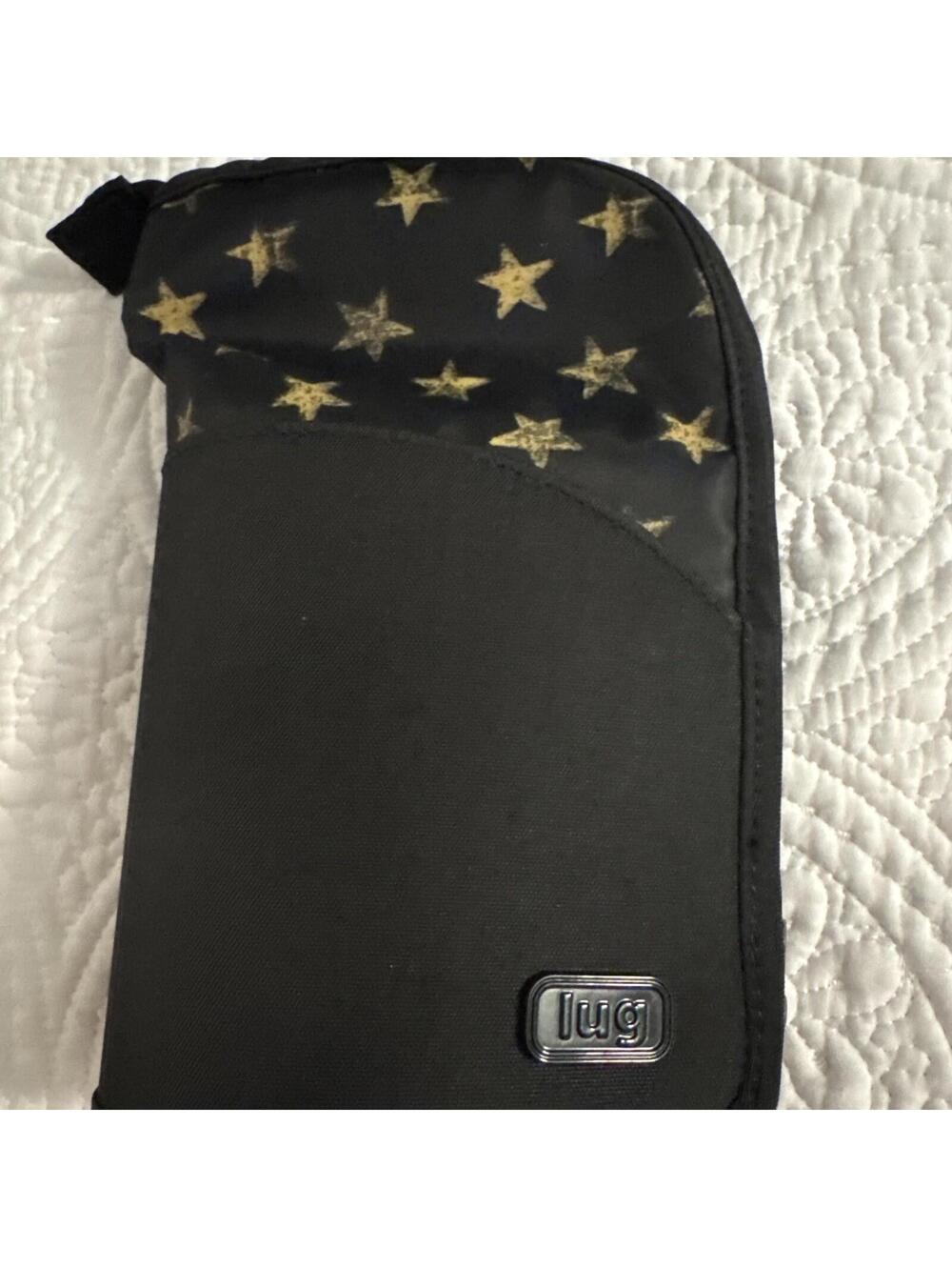 Lug Canoe Makeup Brush holder cosmetic Bag travel zip Black W/Stars NWT! - Picture 2 of 11
